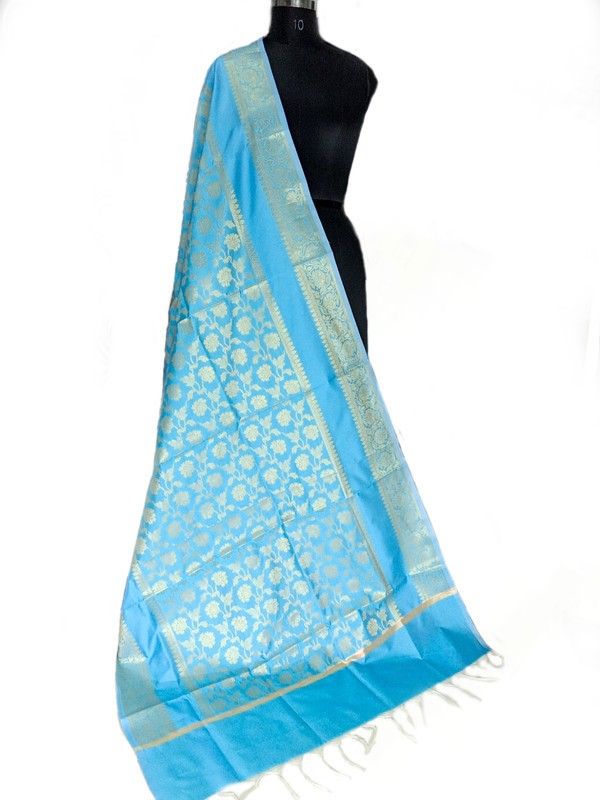 Art Silk Woven Light Blue Women Dupatta-image-29