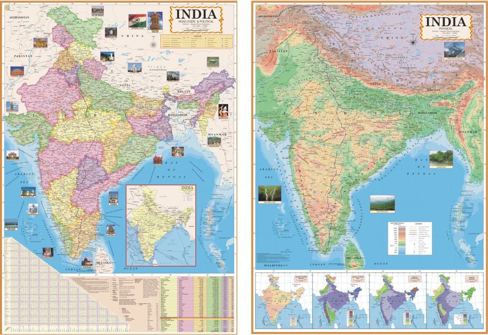 smartbookspublishers (COMBO OF 2 ENGLISH MAPS) India Map (Both Political & Physical)| Set Of 2| Map Size (40inch * 28inch) Paper Print | Best Useful for UPSC, SSC, IES, Railway and other competitive Exams. Paper Print (40 inch X 28 inch) Paper Print-picture-22