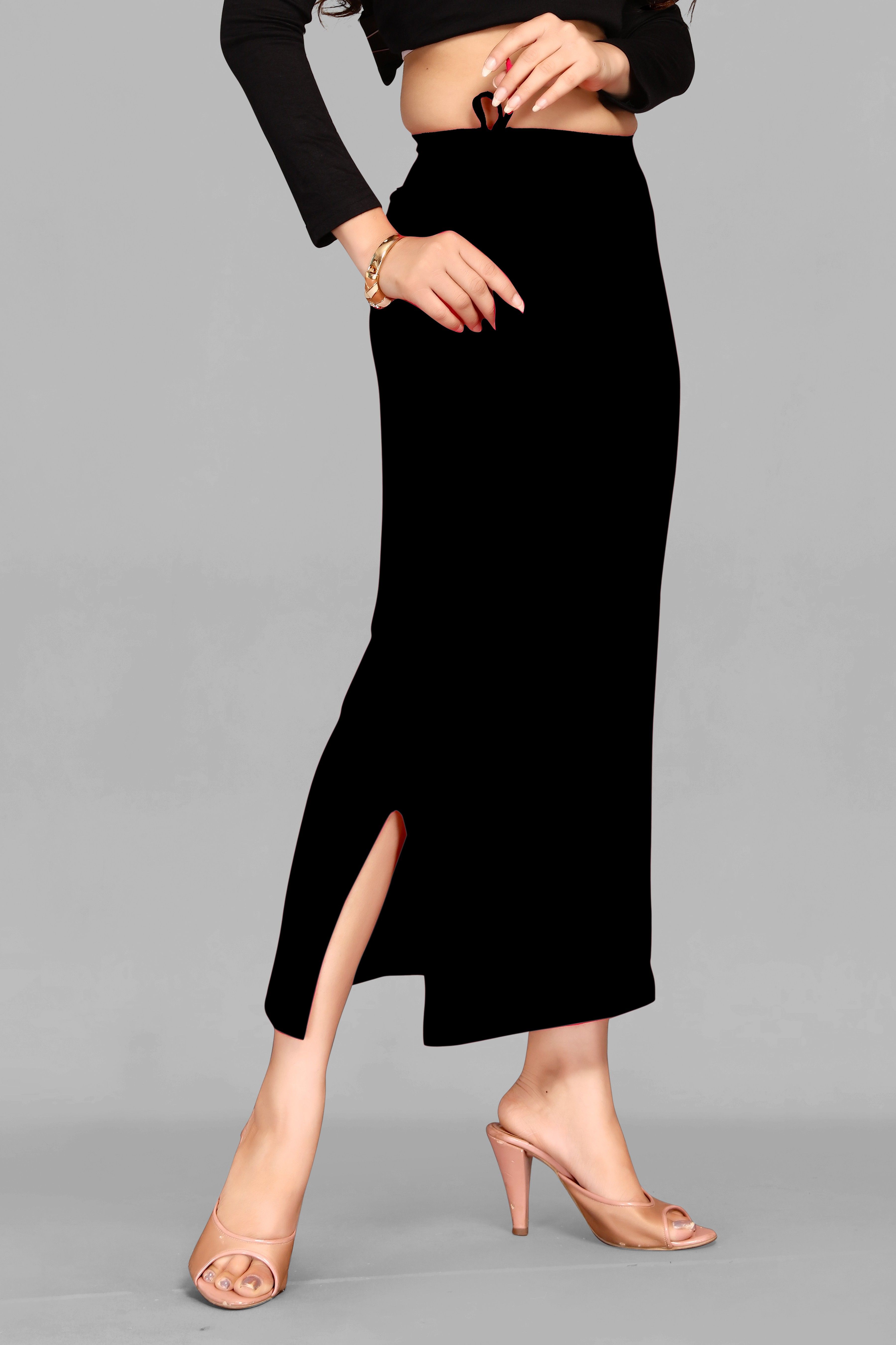 DRESQUE STORE Nylon Blend Saree Shapewear With Drawstring Black (L) Polyester Petticoat-image-4
