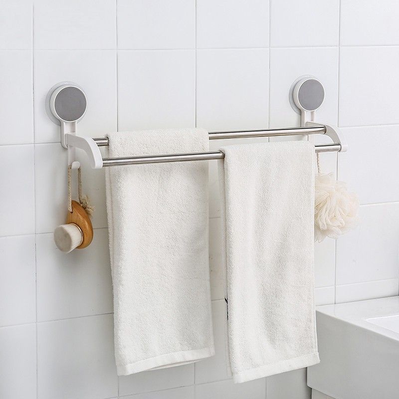 Double Pole Towel Rack Stainless Steel Bath Towel Holder Organizer Self Adhesive Towel Hanger Rail with 2 Hooks for Bathroom Kitchen - Polished Finishing 20 inch 2 Bar Towel Rod-image-37