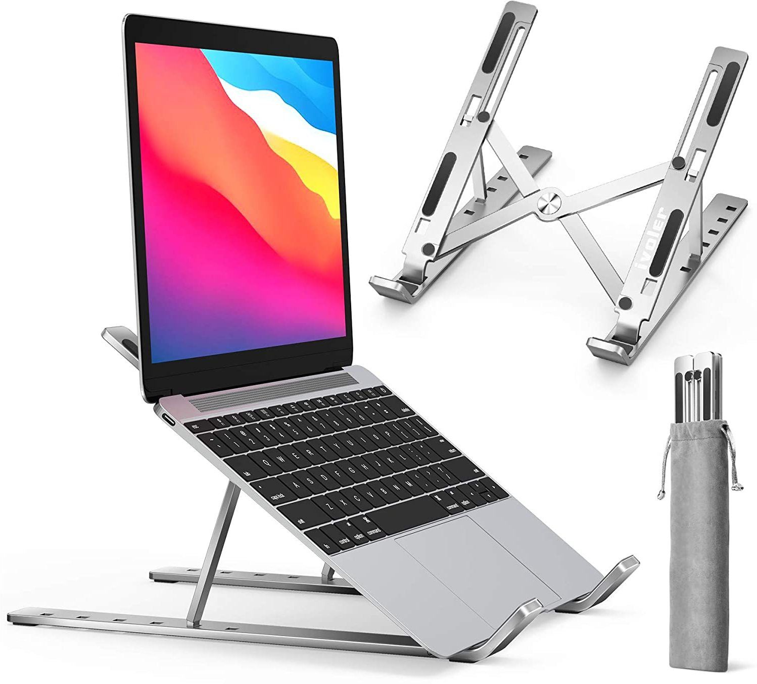 FOX Laptop Stand,Adjustable Laptop Stand,Aluminum Laptop Stands,Ergonomic Laptop Stands Compatible with MacBook Air Pro,Lenovo More 10-15.6" Laptops Laptop Stand,Adjustable Laptop Stand,Aluminum Laptop Stands,Ergonomic Laptop Stands Compatible with MacBook Air Pro,Lenovo More 10-15.6" Laptops (Silver) Laptop Stand-image-0