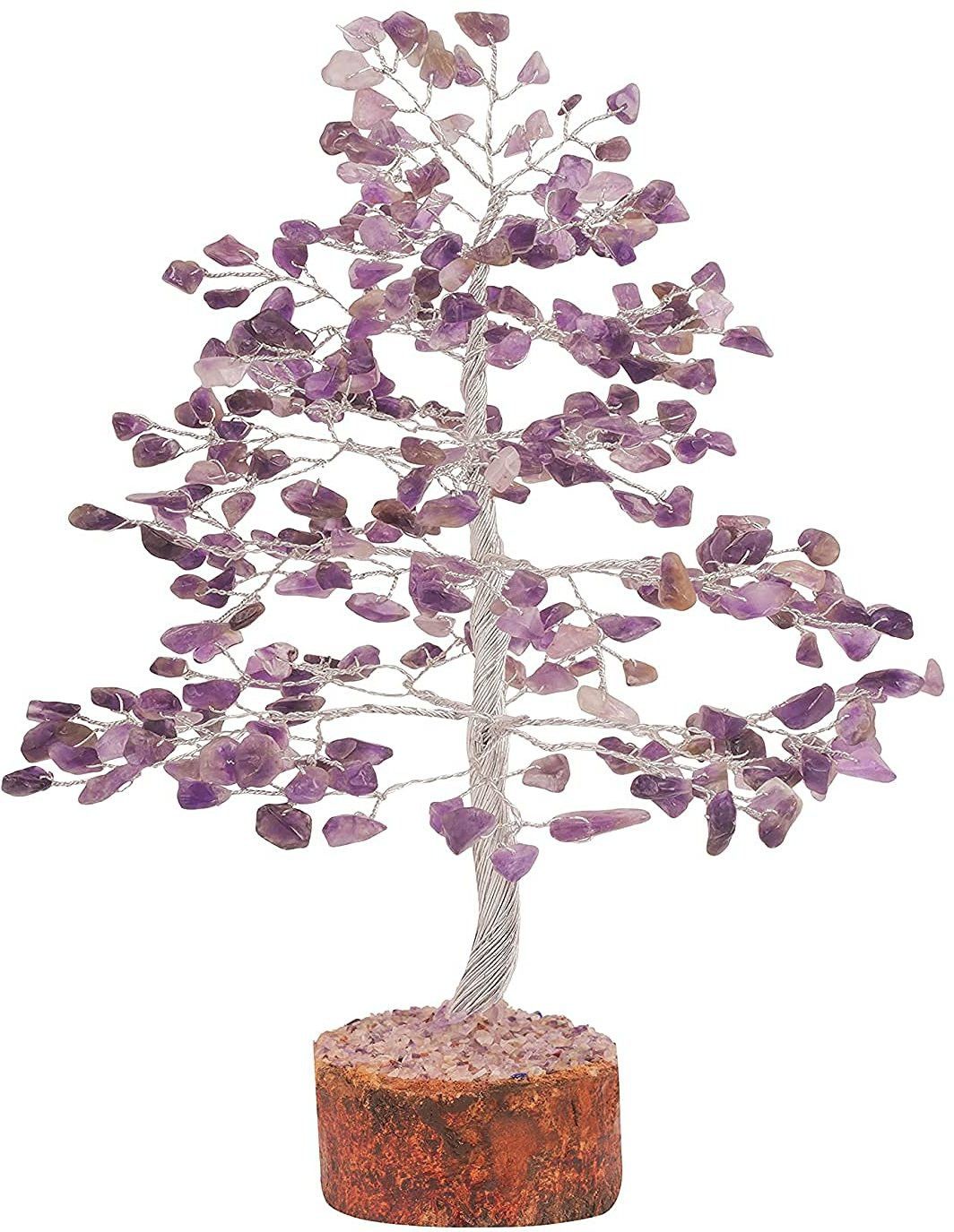 Amethyst Crystal Bonsai Money Tree Natural Gemstone Feng Shui Home Office Decor Good Luck Wealth Prosperity Reiki Healing Positive Energy Spiritual Gift (Size 10 Inches, Silver Wire) Decorative Showpiece-25 cm