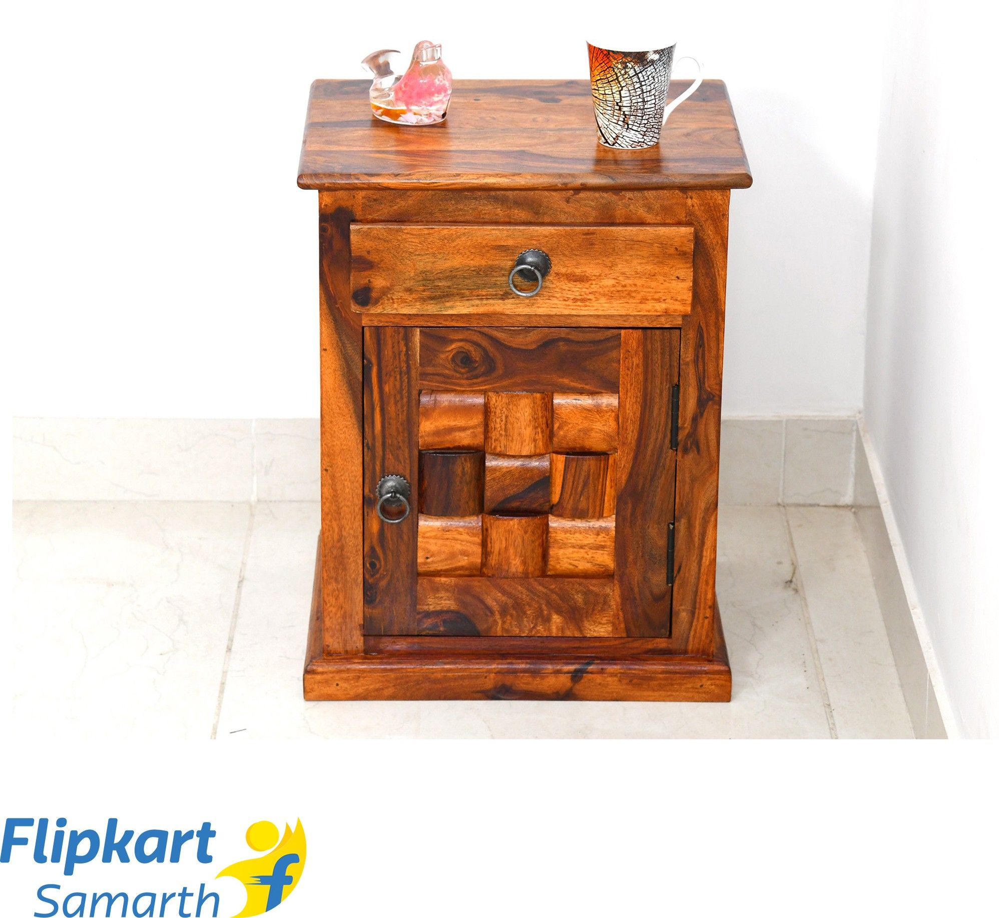 Solid Sheesham Wood Bedside End Table with 1 Drawer and 1 Door Storage Solid Wood Side Table-image-12