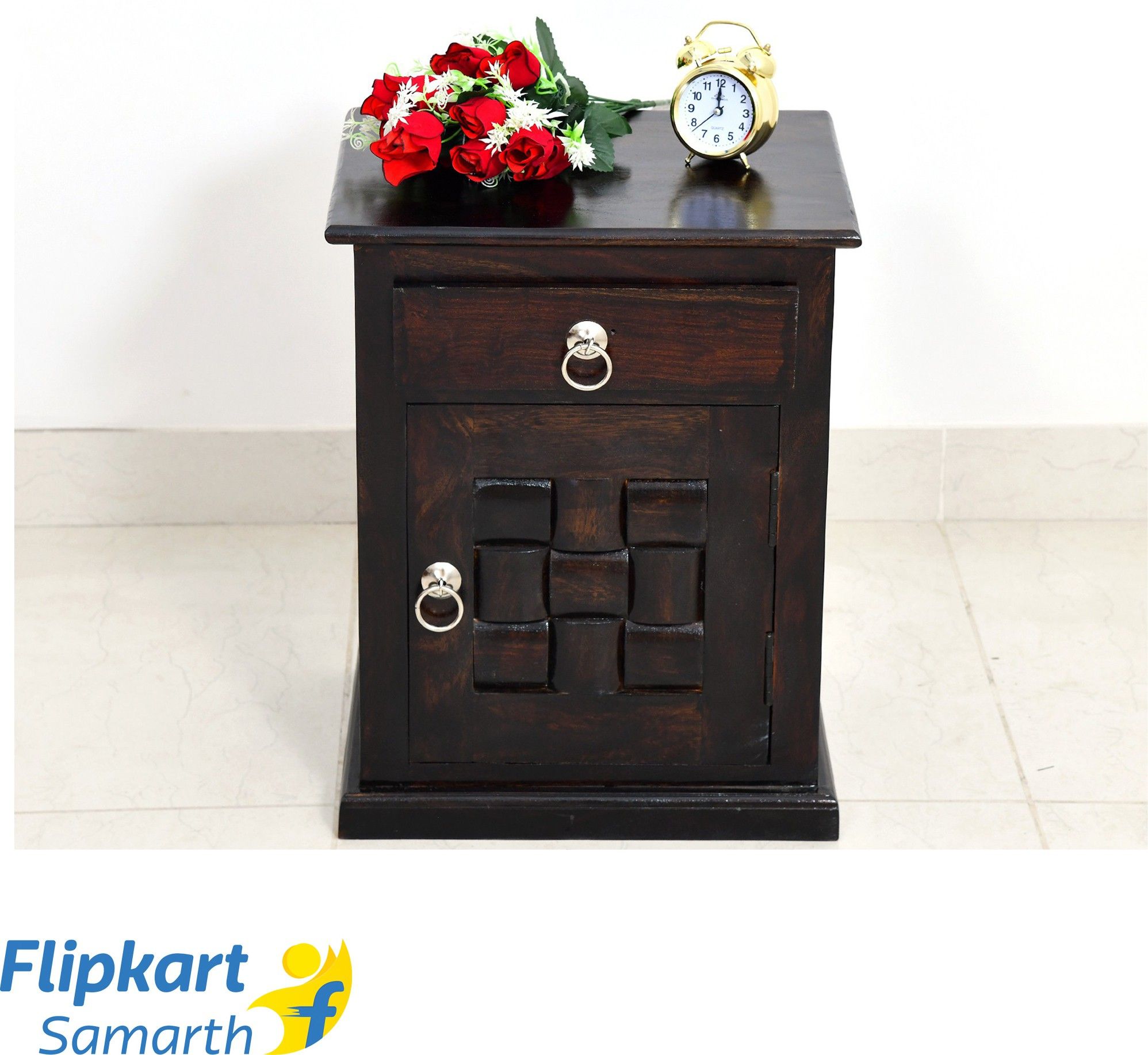 Sheesham Wood Bedside End Table with 2 Shelf Storage Solid Wood Side Table-image-20
