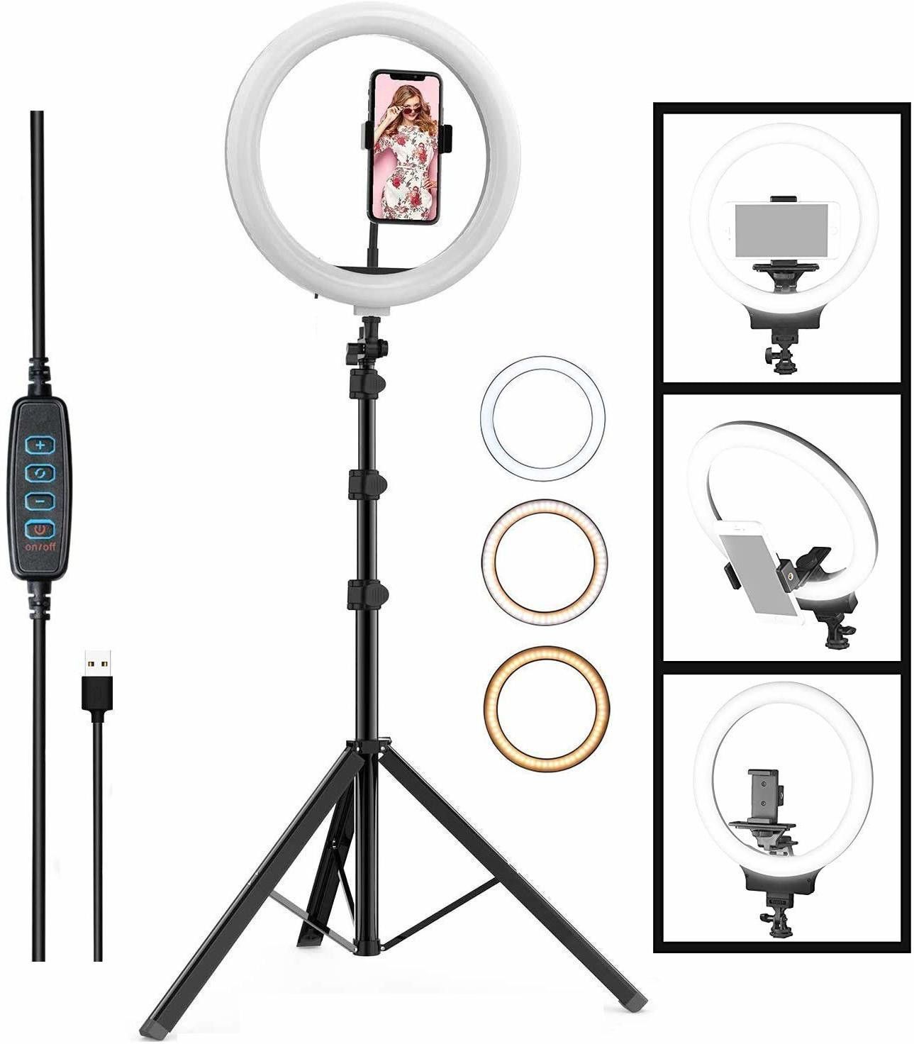 Setster Selfie Ring Light, LED Light Ring with Stand, Circle Light for Makeup/Live Stream, Desktop Camera LED Ringlight with Tripod and Phone Holder Ring Lights for Photography/YouTube/Video Recording/Vlogs Tripod-image-37