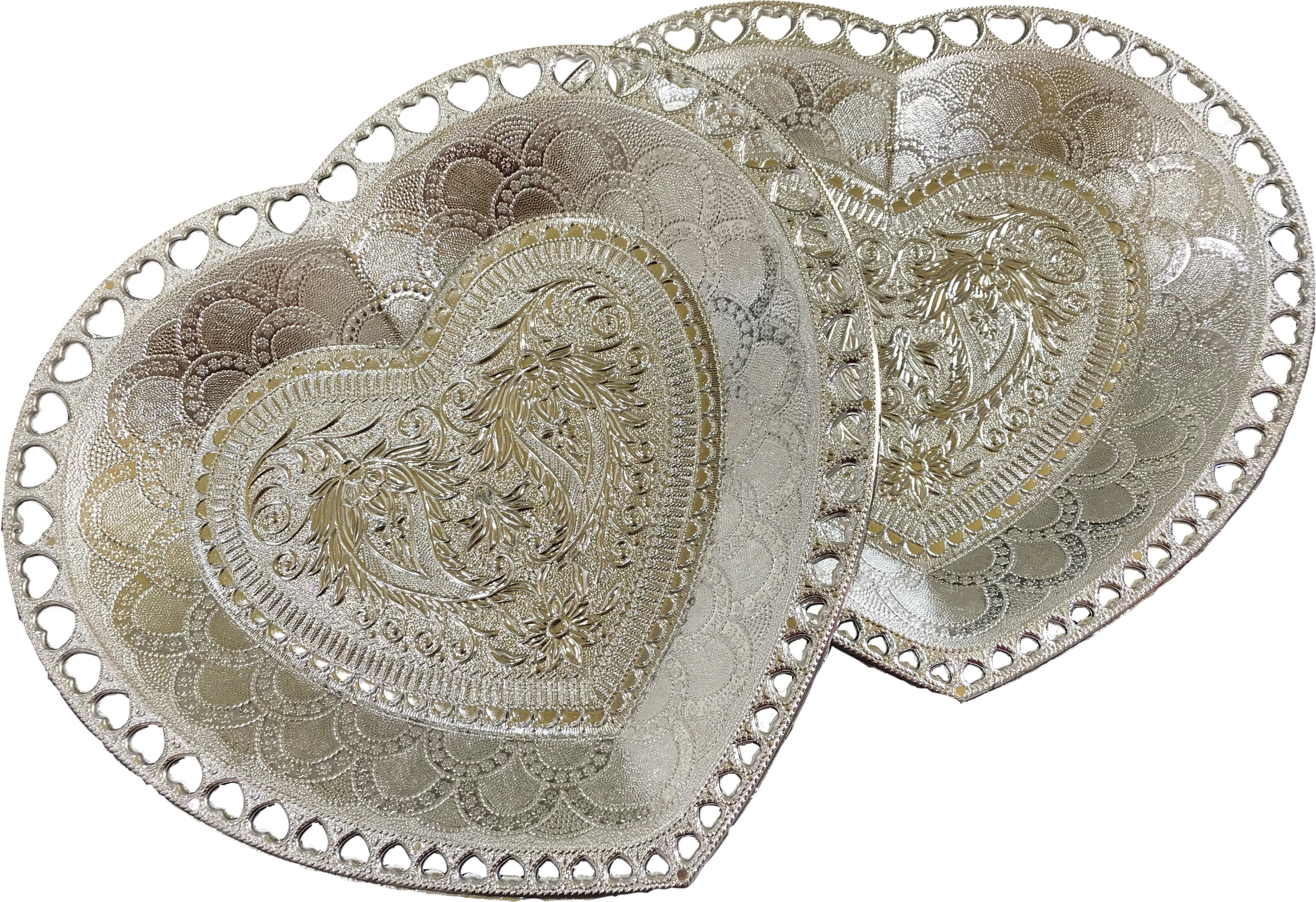 Heart Shape Serving Tray, Plastic Silver Finish Serving Tray, Traditional Design Platters, Decorative Serving Tray, Dry Fruit Tray, Mukhwas Serving Tray, Multipurpose Serving Tray (2 Pieces) Tray-image-22