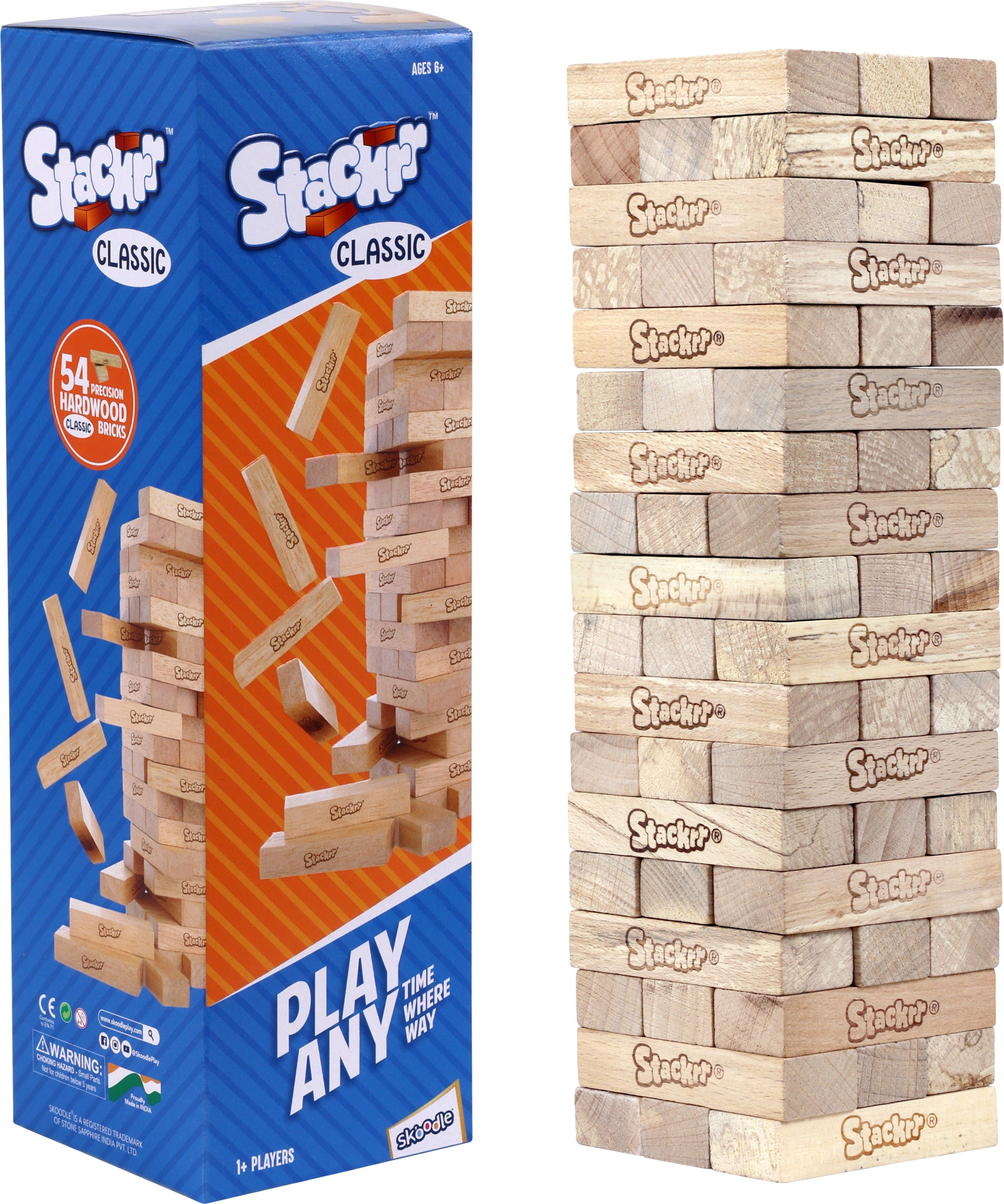 skoodle Stackrr Classic Stacking Tumbling Tower Game with 54 Precision Wooden Blocks of Premium Beachwood For Adults And Kids, 1 or More Players-picture-31