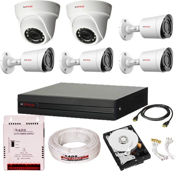 CP PLUS Cp Plus Full HD 8Ch DVR + 4 Bullet Camera AND 2 DOME CAMERA 2.4 MegaPixel Nightvision + Seagate, WD AND DAICHI Hard Drive 1TB + ADS CCTV CABLE 3+1 + ADS Power Supply + BNC & DC Pin Set - Full CCTV Kit Security Camera (TRUSTED PURCHASE FOR REYANSH ENTERPRISES) Security Camera-image-1
