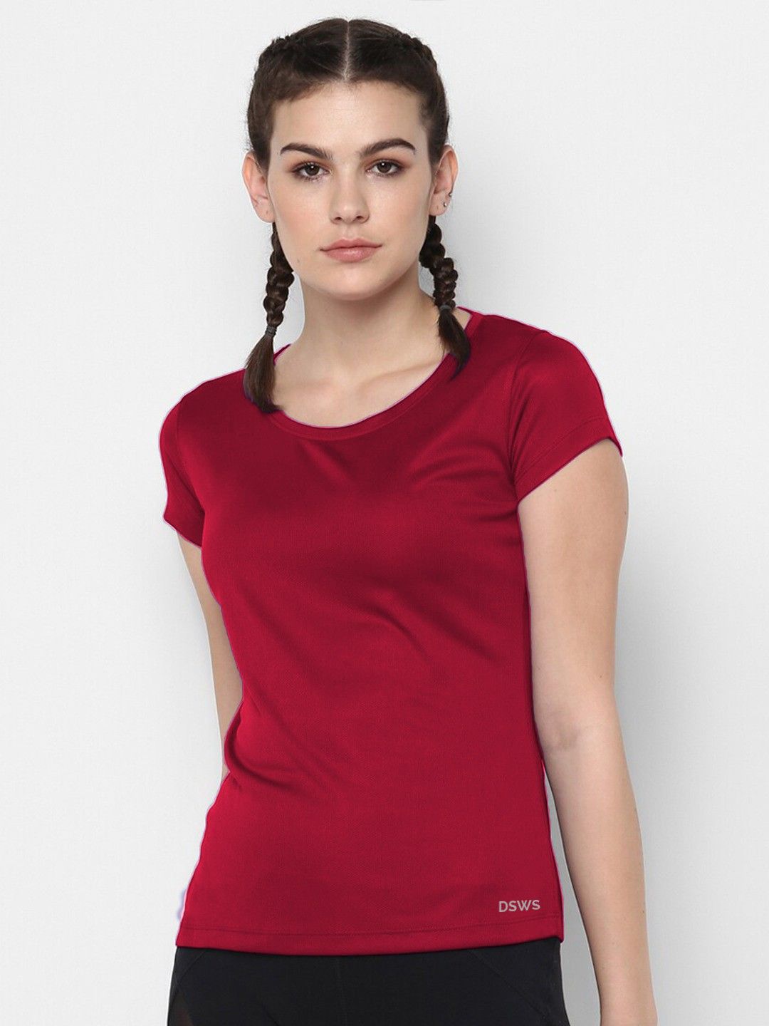 Women Solid Round Neck Polyester Maroon T-Shirt-image-26