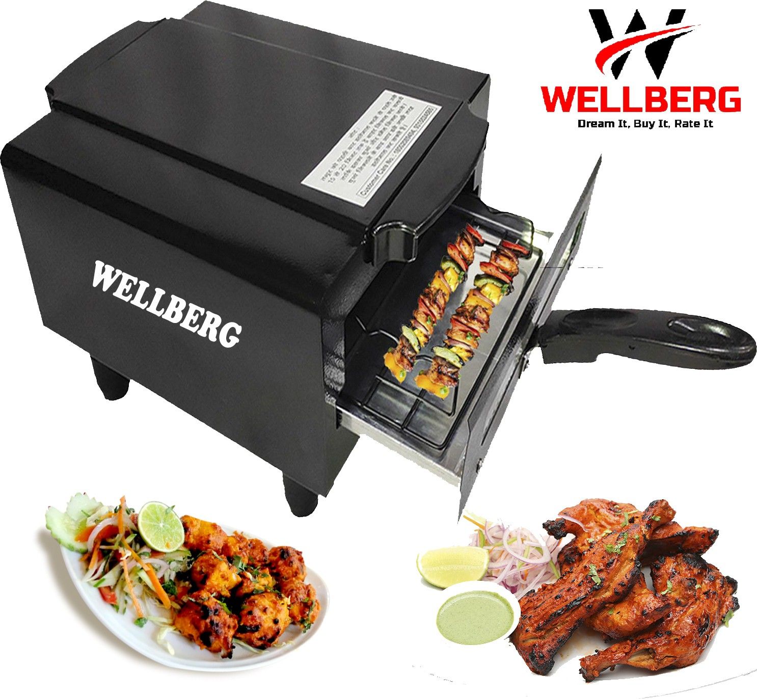 wellberg Electric Tandoor with Pizza Cutter,Recipe Book,Nonstick Sheet,Grill,4 Skewers,Glove (Size Medium) Electric Tandoor-picture-22