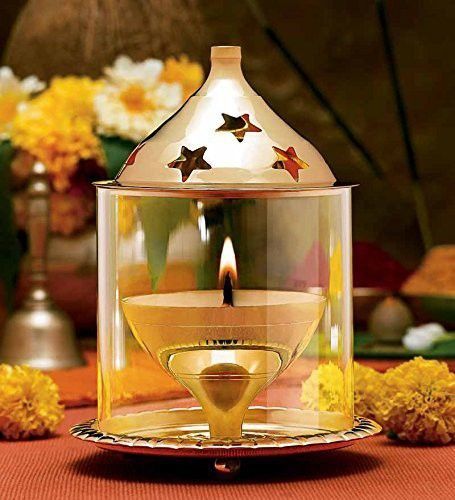 Brass Akhand Diya with Borosilicate Glass Brass Table Diya Set-image-41