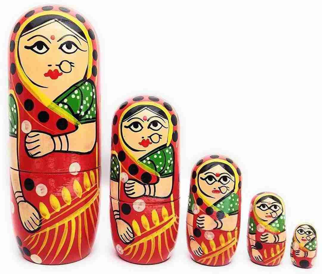 Wooden Nesting Doll,Red, Hand Painted Russian Matryoshka Stacking Dolls- Set of 5 Piece