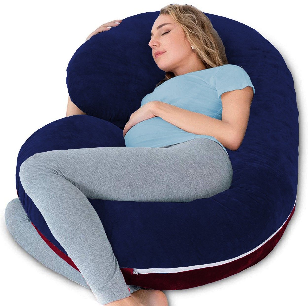 velvet C shaped Reversible Microfibre Solid Pregnancy Pillow Pack of 1-image-1