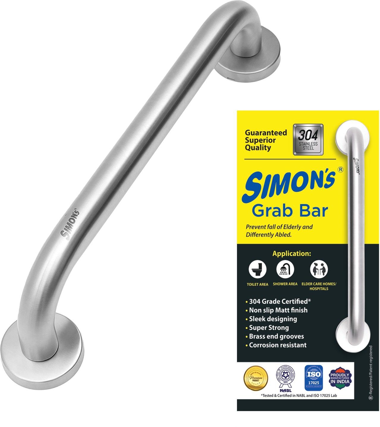 100% Stainless steel 304 heavy duty grab bar for bathroom handrailing and safety handle for elderly - 12 inch Shower Grab Bar-image-43