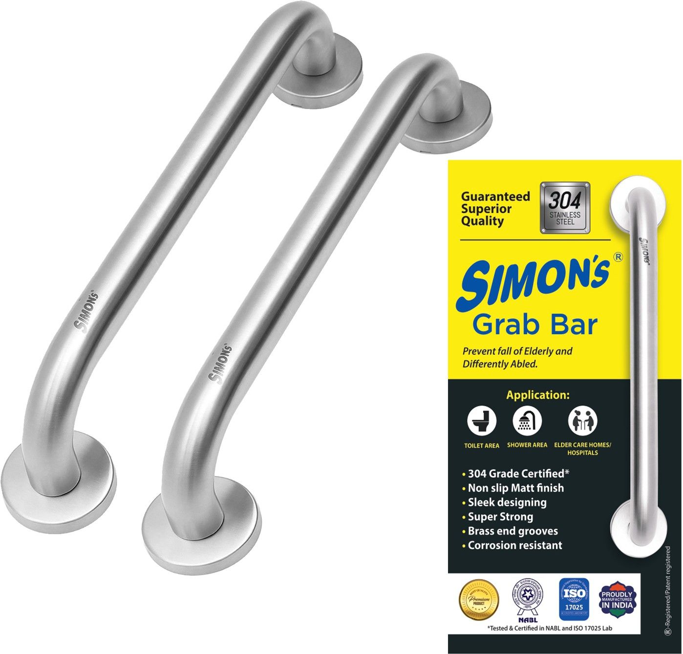 100% Stainless steel 304 heavy duty grab bar for bathroom handrailing and safety handle for elderly - 8 inch - Pack of 2 Shower Grab Bar-image-40