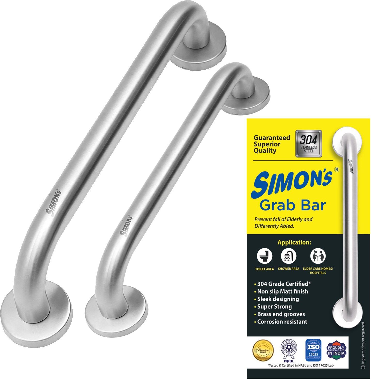 100% Stainless steel 304 heavy duty grab bar for bathroom handrailing and safety handle for elderly- 8 inch and 12 inch- Combo Pack Shower Grab Bar-image-44