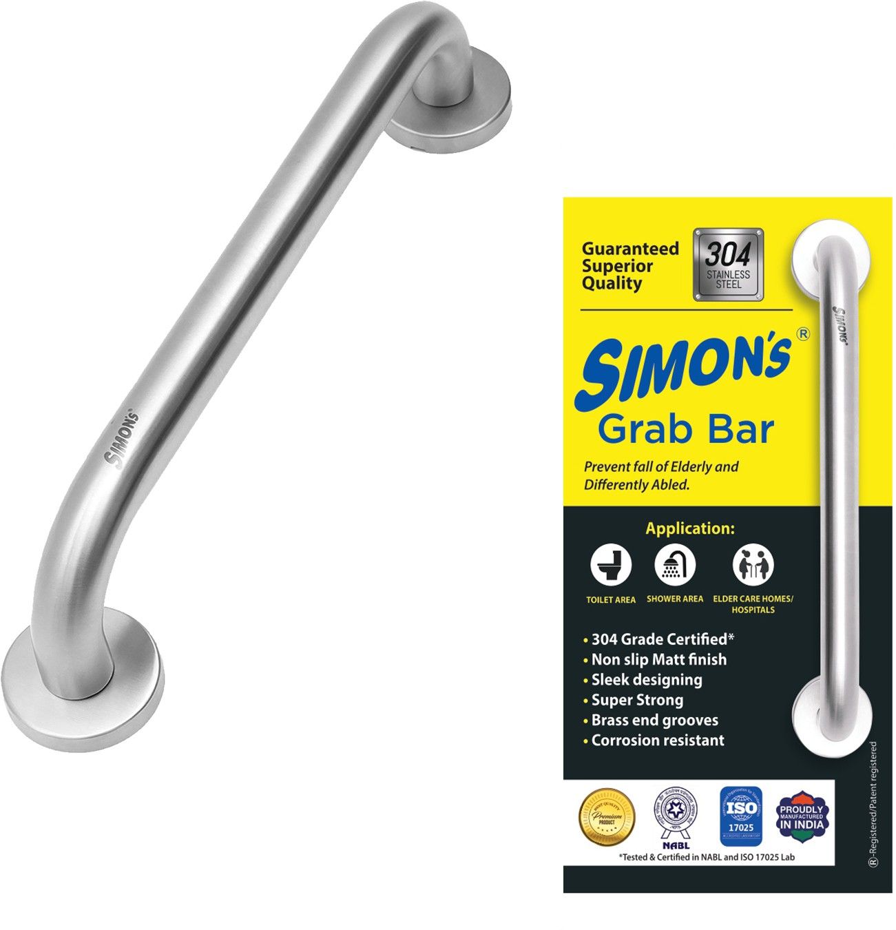 100% Stainless steel 304 heavy duty grab bar for bathroom handrailing and safety handle for elderly - 8 inch Shower Grab Bar-image-41