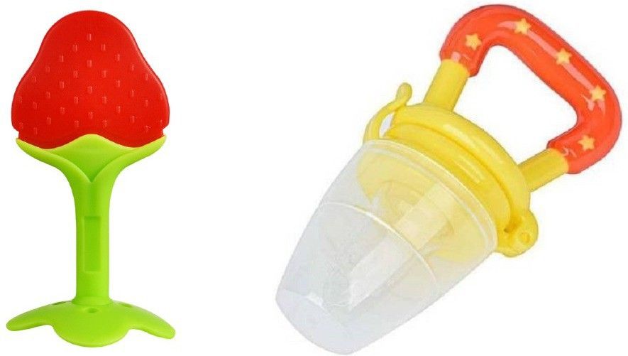croox 2 pack Combo of One Silicone Baby fruit Feeder and One Silicone Baby teether, BPA Free Teether and fruits and vegetables Feeder(Pack of 2) Teether and Feeder-picture-28