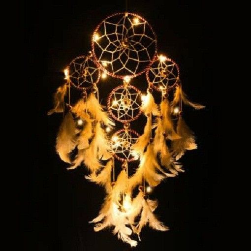 Lucky dream crafts ~ White and Brown 4 Tier with Pretty Lights ~ Handmade Hangings for Positivity (Can be used as Home Décor Accents, Wall Hangings, Garden, Car, Outdoor, Bedroom, Key chain, Meditation Room, Yoga Temple, Windchime) Jute Dream Catcher ( White) Feather, Wool Windchime-image-48
