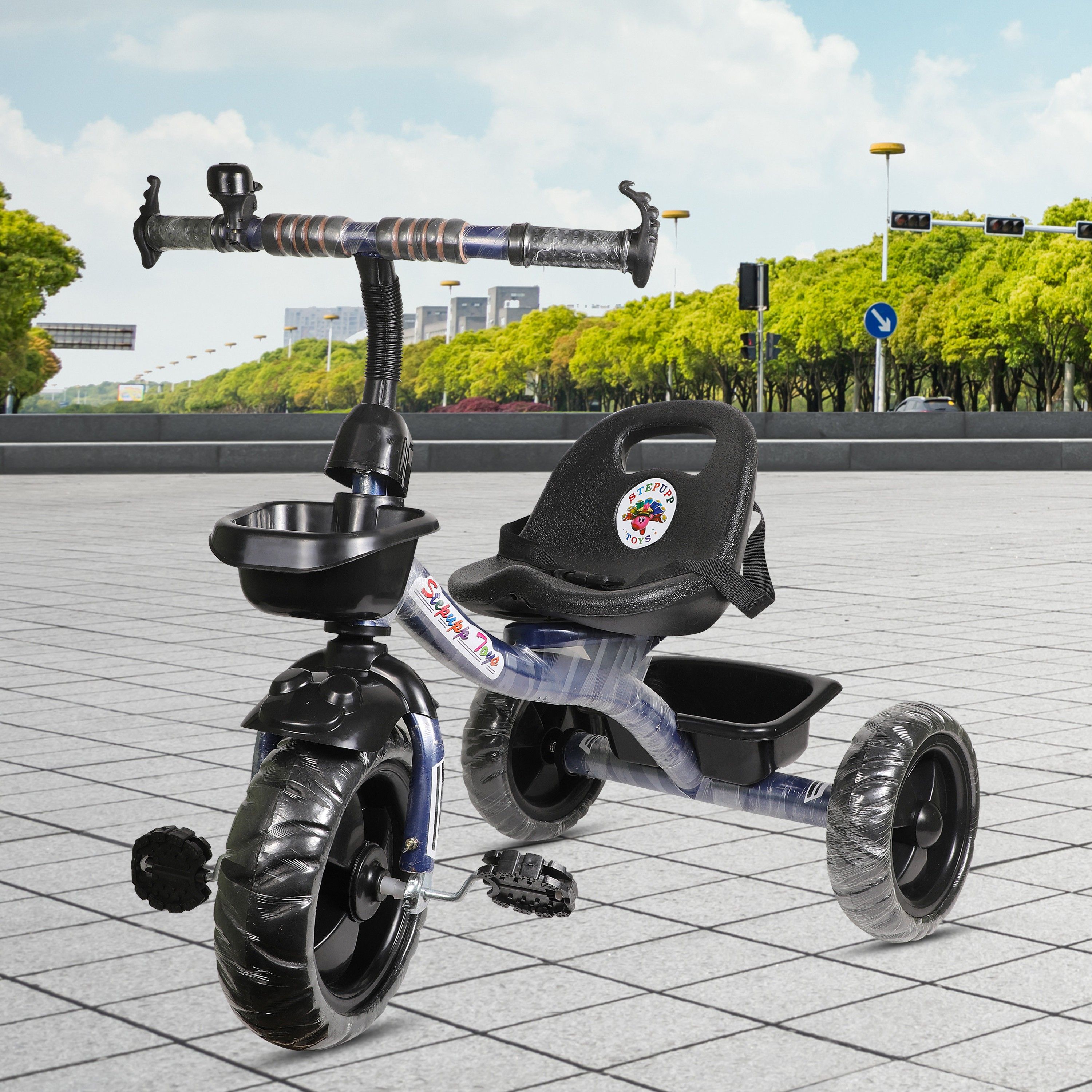 DGY BABY TRICYCLE WITH FRONT AND BACK BASKET D- BLUE COLOR FOR KIDS DGY DARK BLUE BACK AND FRONT BASKET FOR KIDS-05 Tricycle-image-25