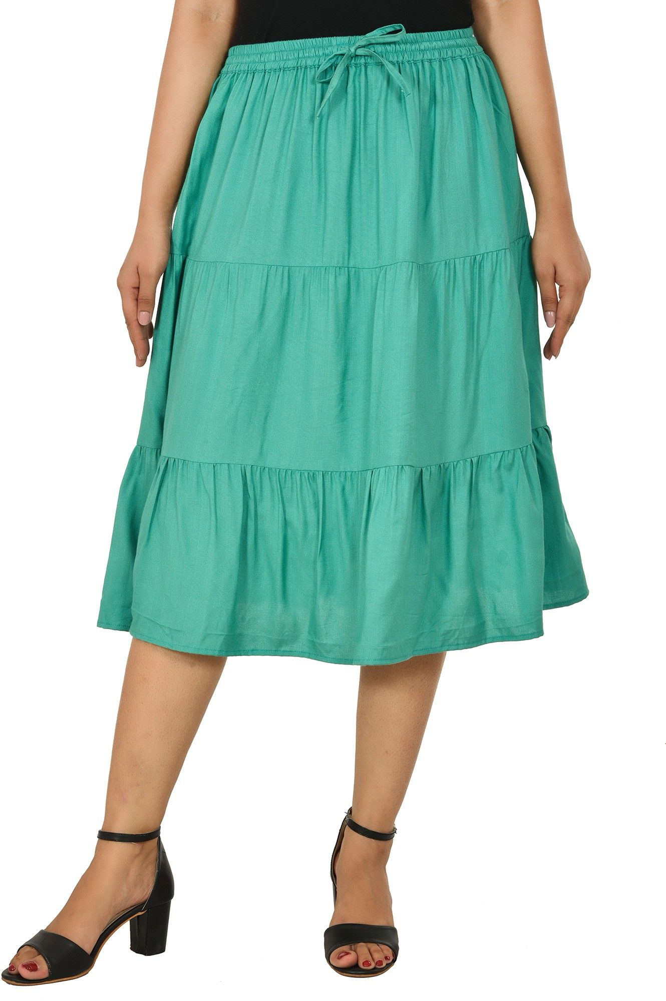 cotton breeze Women Solid A-line Green Skirt-picture-35