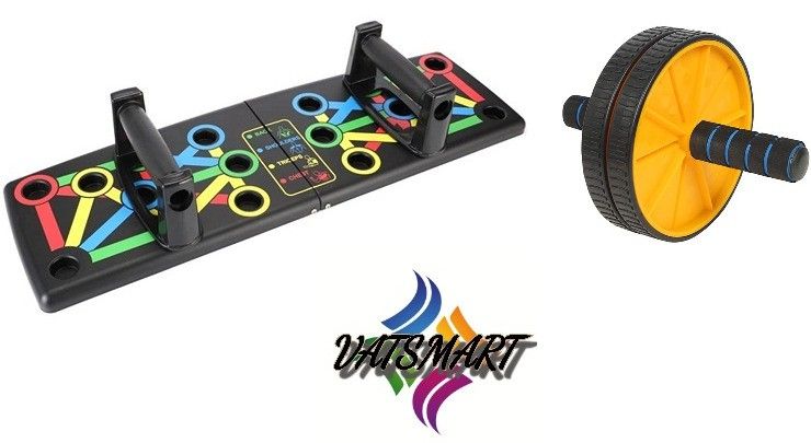 Dual Wheel AB Roller/Wheel with Colour Coded Push Up Board Fitness Accessory Kit Kit-image-32