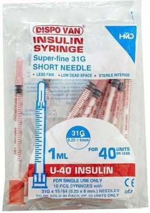 GLIDE 6MM NEEDLE INSULIN SYRINGES FOR DIABETICS. (40 UNITS) MEDICAL NEEDLE FOR 20 PICS. Medical Needle-image-33