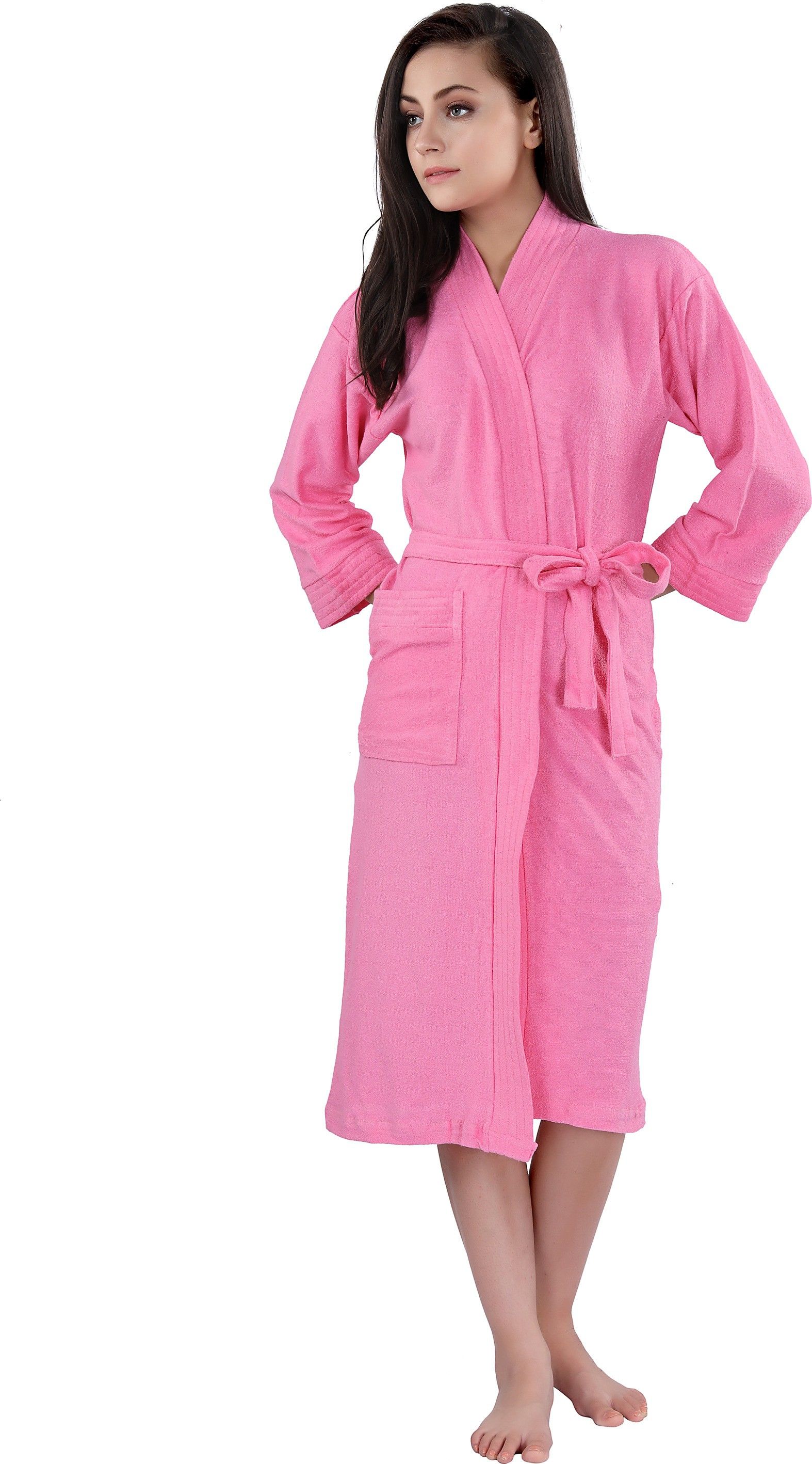 Plain Pink Free Size Bath Robe-image-34