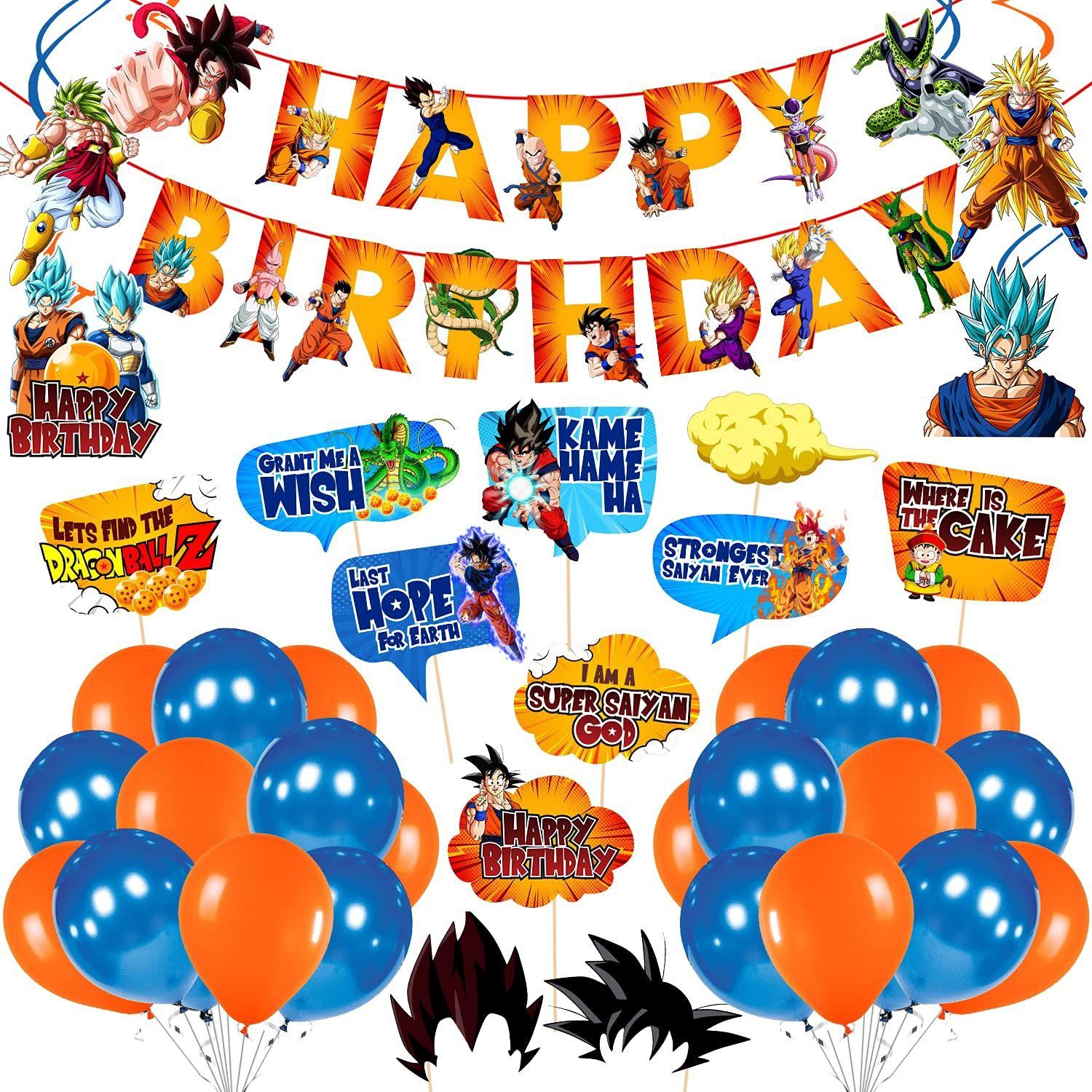 zyozi Set of 43 Pcs Dragon Ball Z Theme Birthday Party Supplies and Decorations for Party Decorations Balloon Banner Swirls Photobooth Props Set Anime Party Supplies for Kids and Boys-picture-35