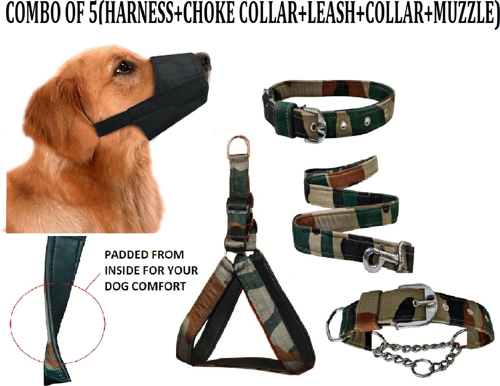 Premium Quality Army Printed Dog Body Belt Harness+Collar+Leash+Muzzle+Choke Collar For All Large Breed Dogs.(Combo of 5) Dog Harness & Leash-image-19