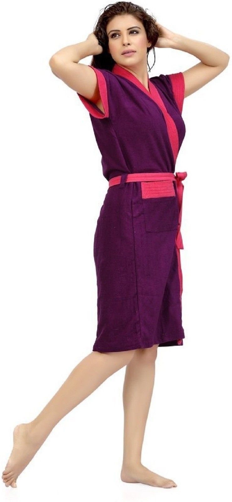 Purple-Rani Free Size Bath Robe-image-2