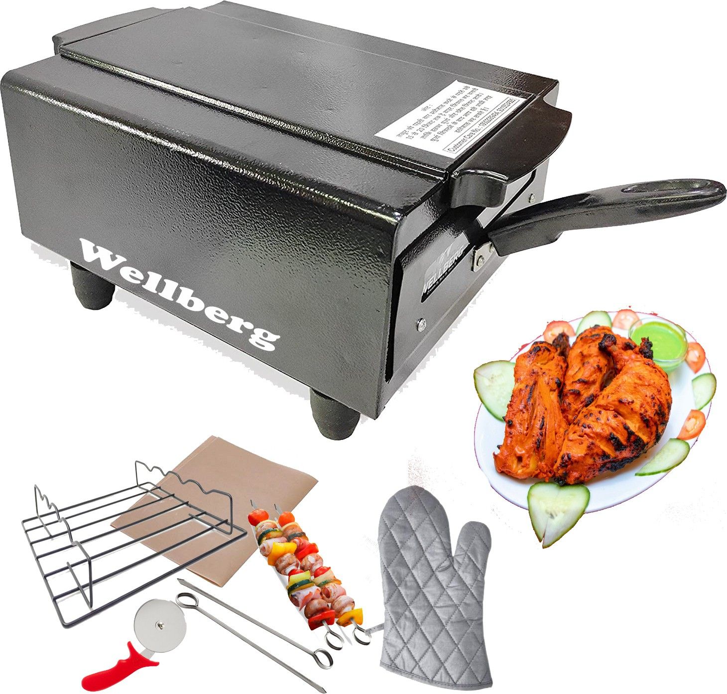 wellberg Electric Tandoor & Grill Barbeque For Naan & Roti Medium Size Electric Tandoor with 4 skewers, 1 Grill, 1 Magic Cloth, 1 GLove 4 Rubber Legs, 1 Handle, 1 Recipe Book, 1 Pizza Cutter Electric Tandoor-picture-30