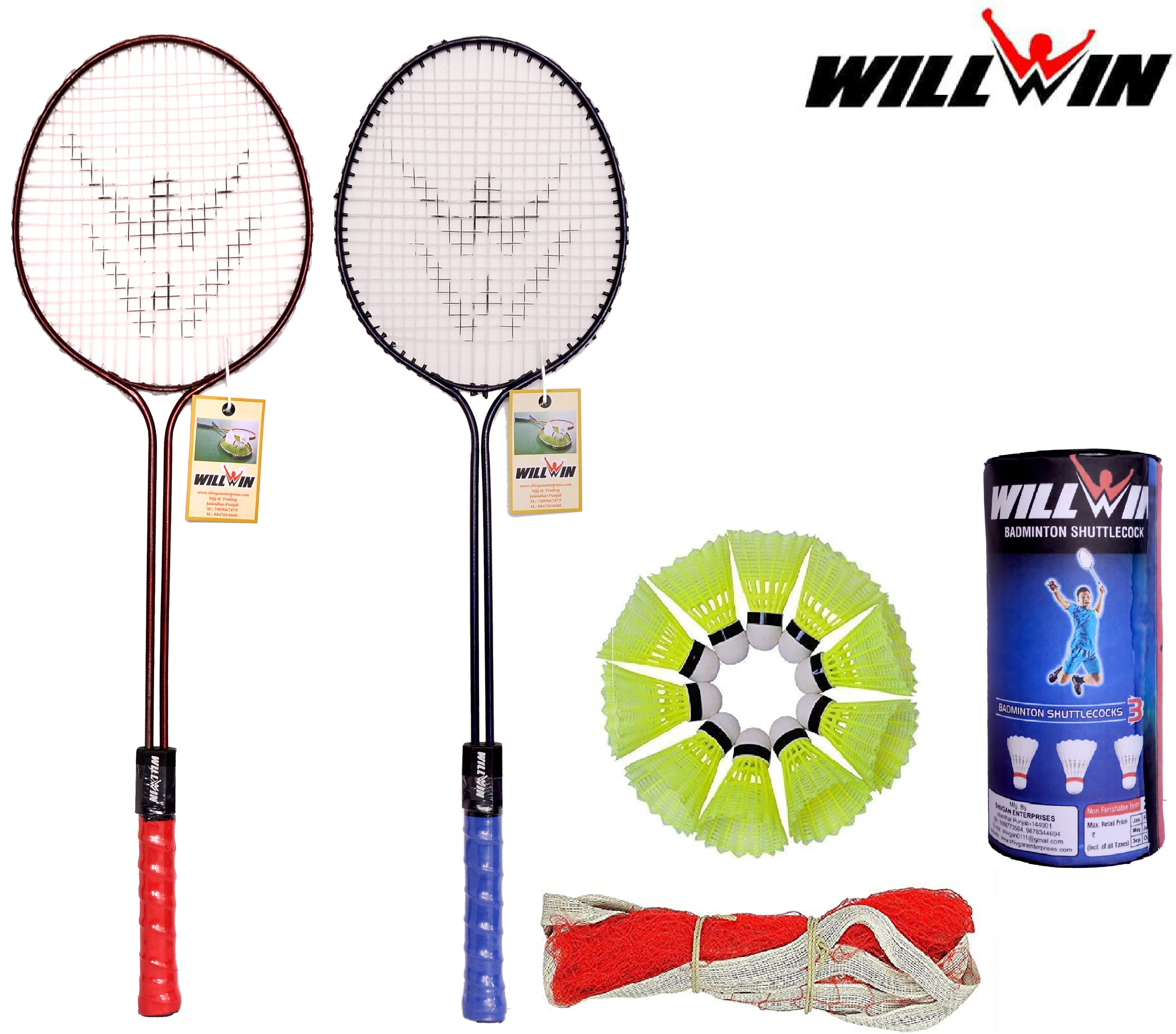 willwin PB-600 COMBO BADMINTION SET OF 2 RACQUET 10 NAYLON SHUTTLE AND 1 BADMINTION NET FREE ( FULL COMPLETE COMBO ) Badminton Kit image 1