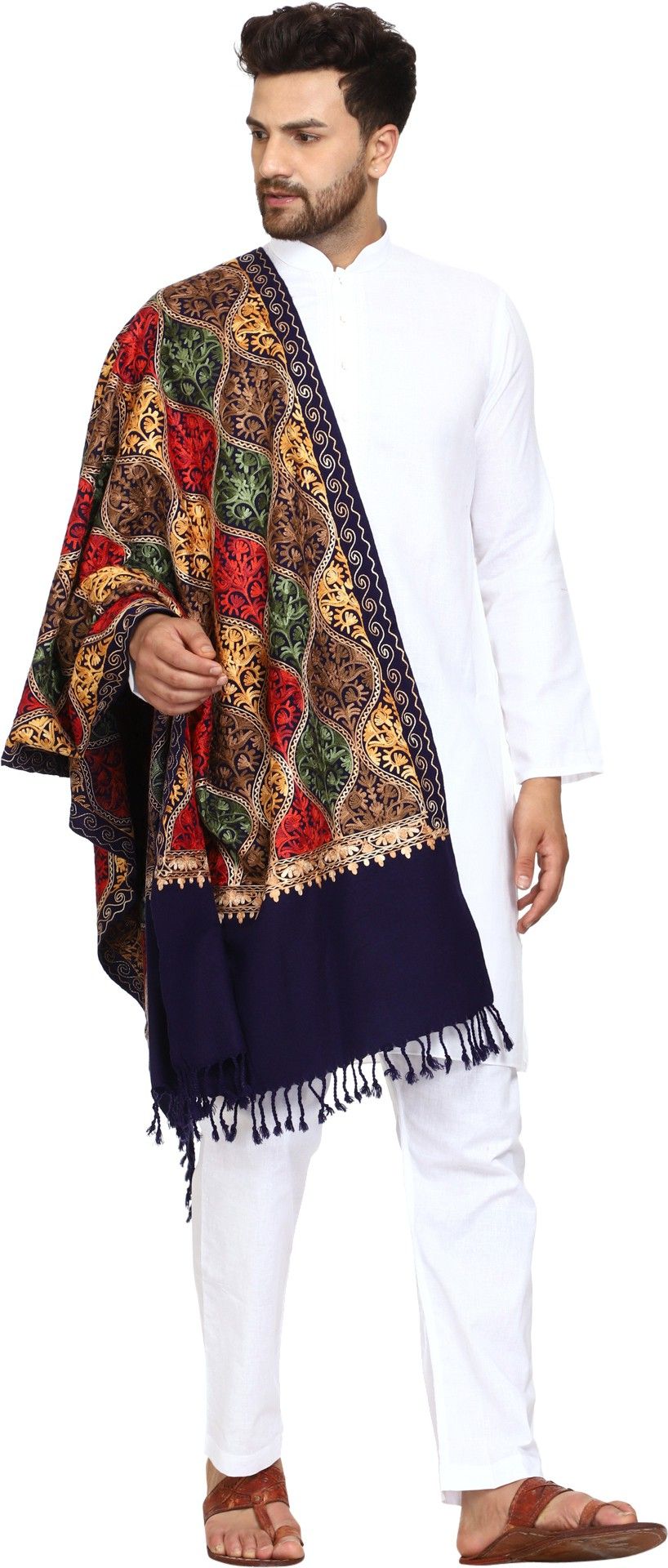 Kashmiri queen Wool Embroidered Men Shawl-picture-17