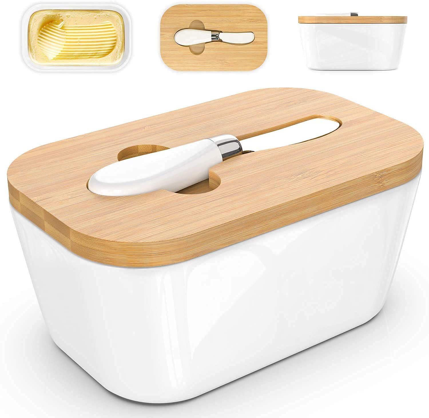Ceramic Butter Dish Box Container Cheese Server Storage Keeper Tray With Lid Butter Dish, Bowl, Fries Basket Serving Set-image-16