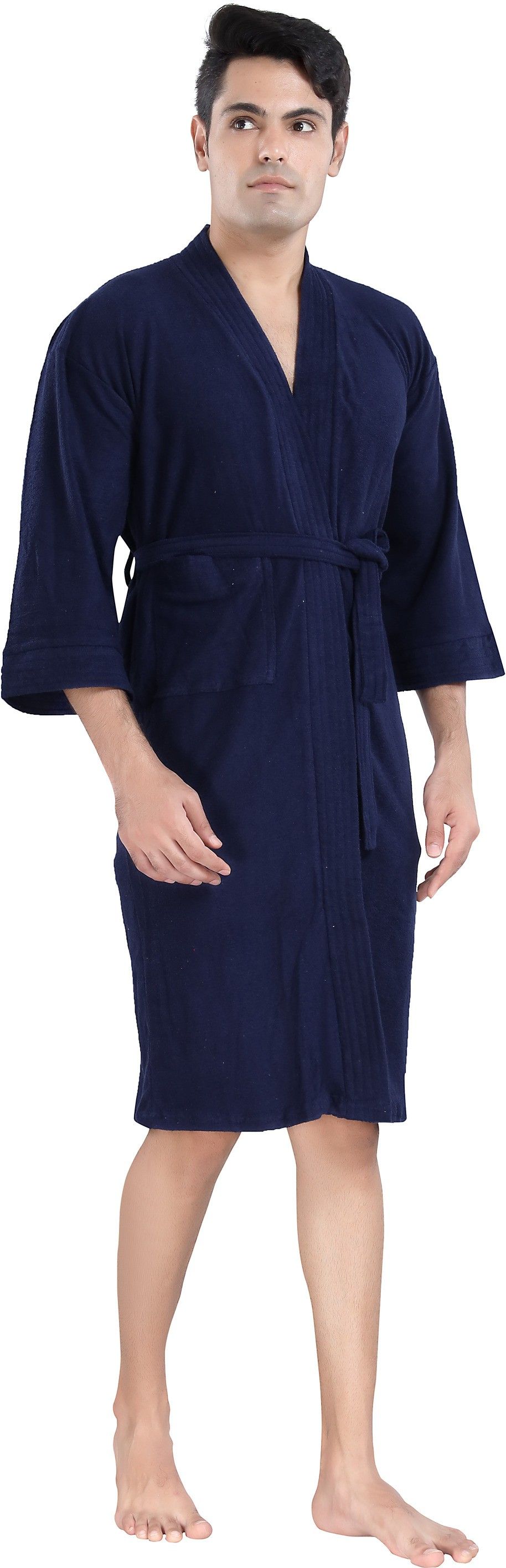 Plain Navy Blue Medium Bath Robe