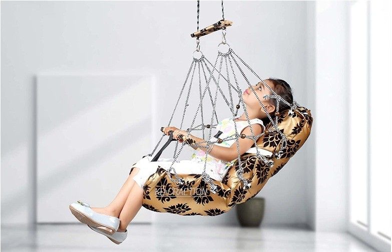 BIG SWING Cotton Swing Chair For Kids Baby's Children Folding & Washable 1-5 Years With Safety Belt-Indoor Swing For Kids | Baby Swing |Kids Product | Swing For Babies | Kids Swing | Swing For Baby-Kids Hanging Swings Bouncer (Multicolor) Swings-image-11