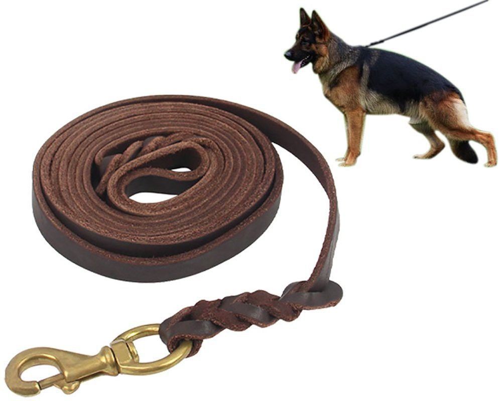 rvpaws Genuine Leather Dog Leash 7 Foot Long 1/2 Inch Wide Dog Training Leash 15 cm Dog Strap Leash-picture-4