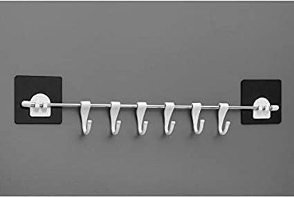 fitup 6 Hook Magic Sticker Self Adhesive Bathroom Towel Hanger Hook Rail & kitchen Steel, White Towel Holder-picture-20