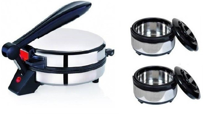 gi-shop 1 Roti Maker With 2 Steel Casserole Combo Pack In Multicolor Roti and Khakra Maker image 1