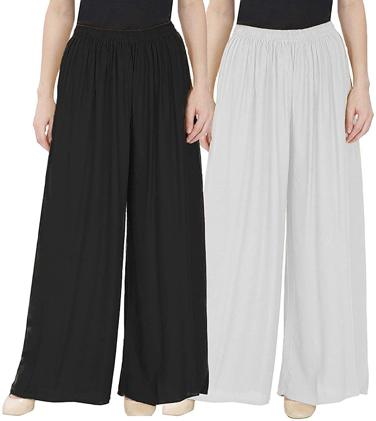 cloud star Pack of 2 Women Regular Fit Black, White Viscose Rayon Trousers-picture-6