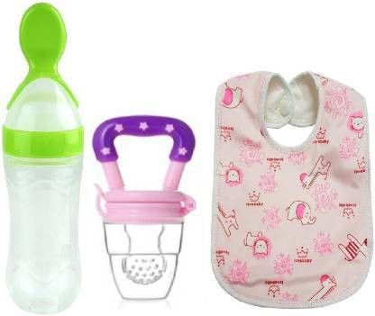 Baby Fruit Nibbler, Bibs Water proof & Spoon Feeder For feeding(Set 3) - Silicone-image-18
