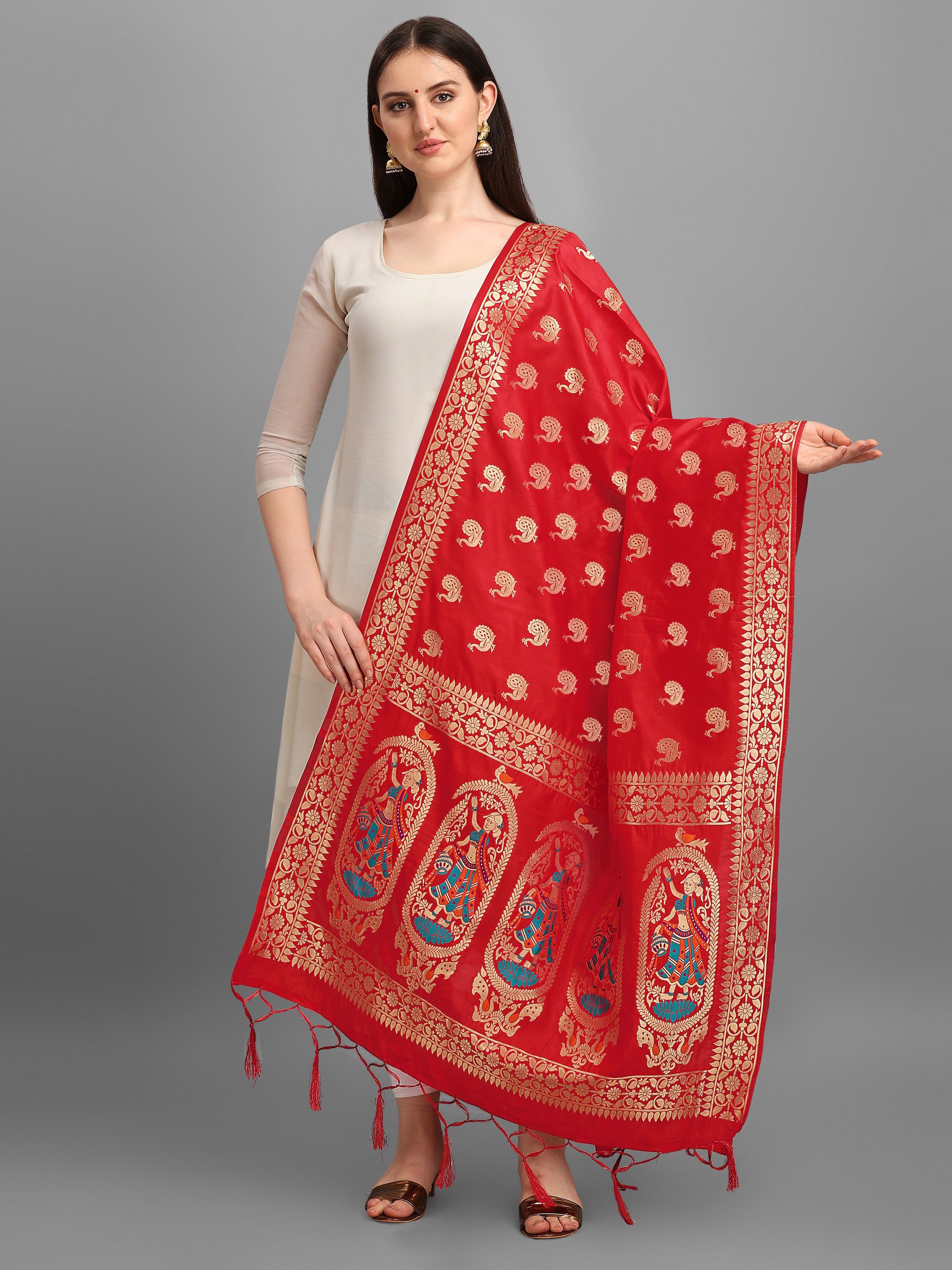 Pure Silk Printed Red Women Dupatta-image-38