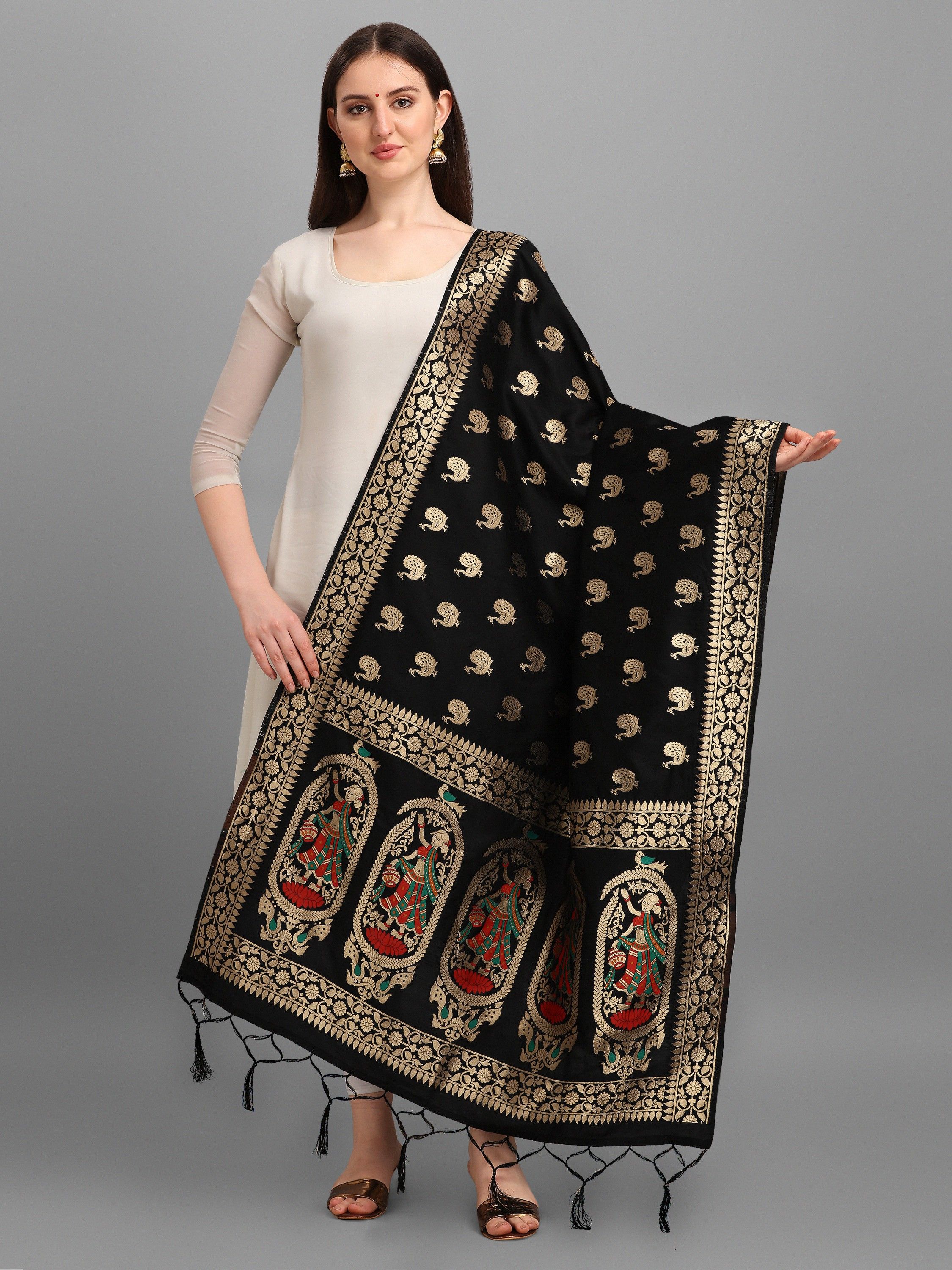 rrk Art Silk Woven Black Women Dupatta-picture-28