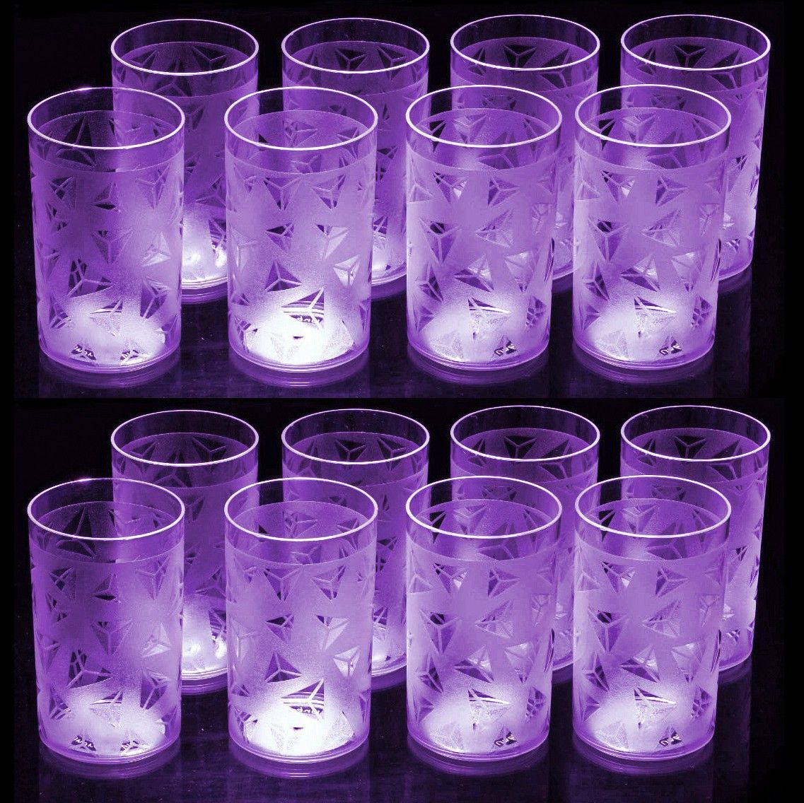 (Pack of 16) Prism Pattern Water Drinking Purple Colored Glass Set Water/Juice Glass