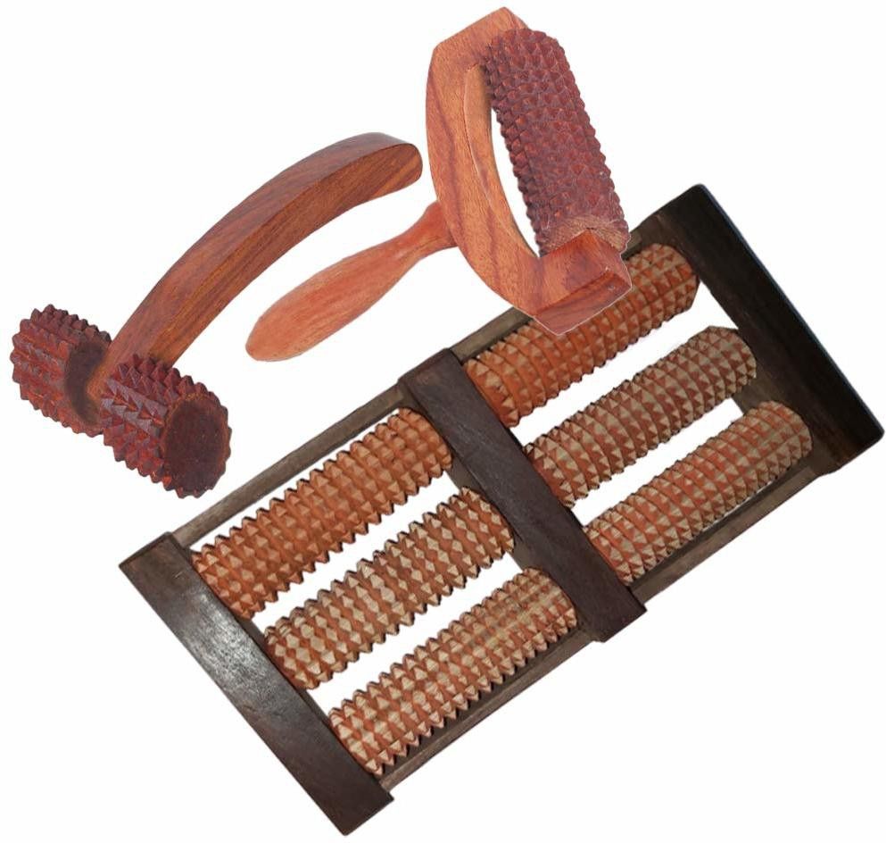 Wooden Roller Cutter Hand/Leg Massager Body Stress Massager Fitness (7x6) In, Wooden Foot massager 6 Rod (12x6x2) In, Pain Relief Neck Massager (6x3) In set of 3 (-image-46