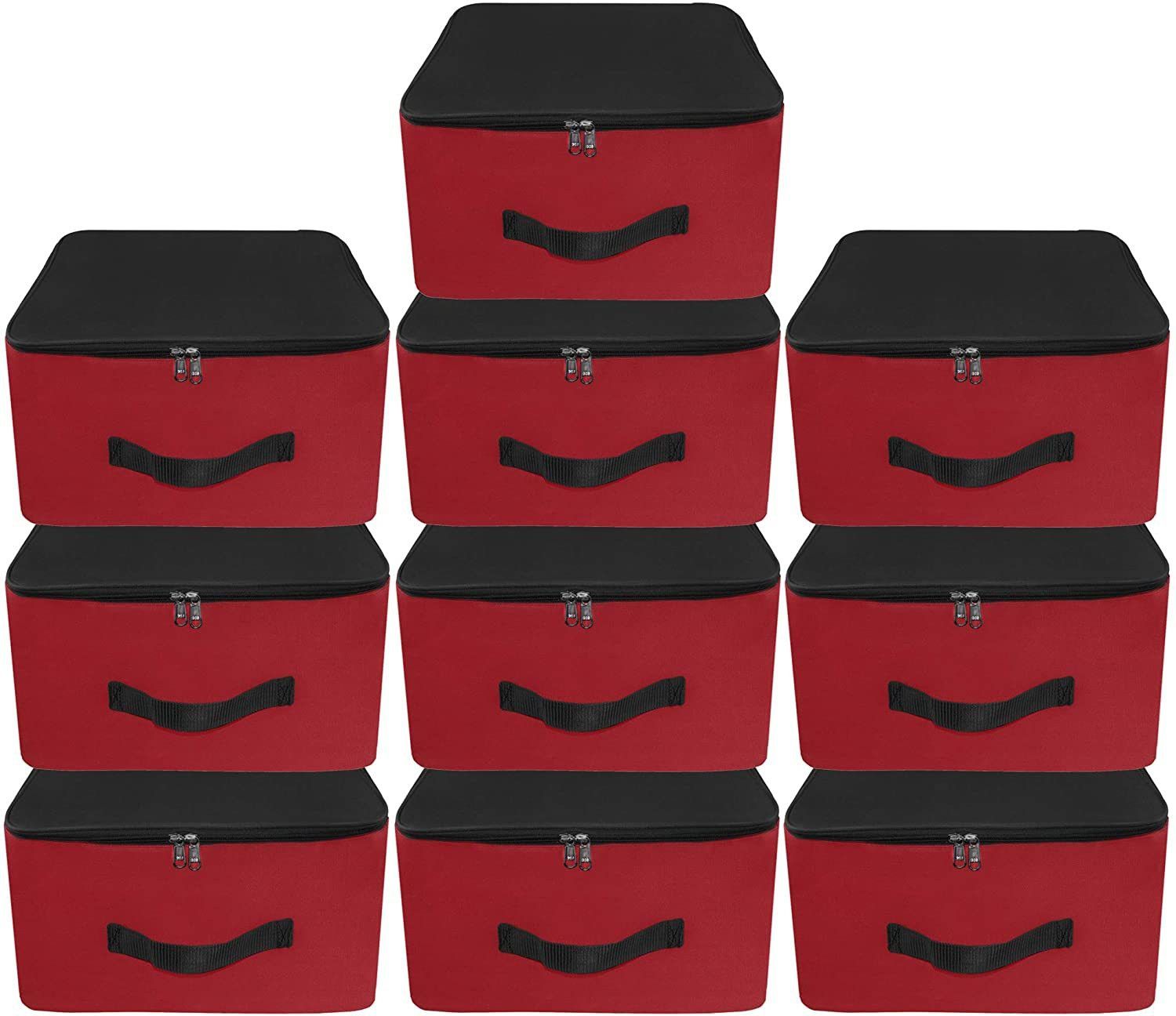 SH NASIMA 10 Pack Nylon Underbed Moisture Proof Wardrobe Organizer Storage Bag for clothes with Zipper Closure and Handle Square– (Red & Black, 38.1x25.4x35.5 cm) Poly-canvas Laundry Bag