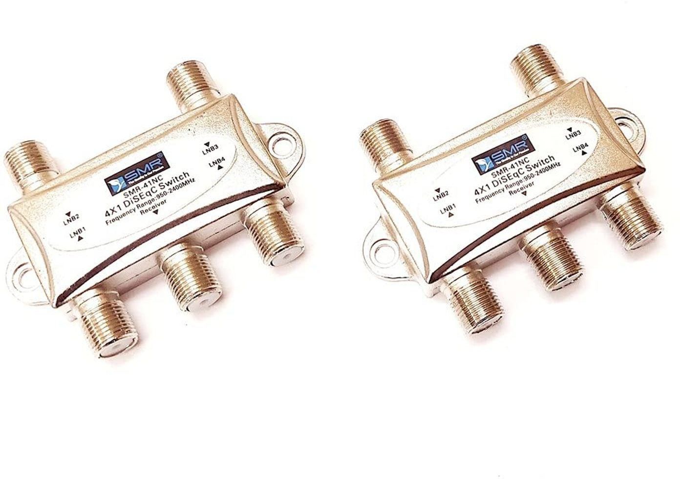 ERHIndia (Pack of 2) DiSEqC Switch 4 in 1 Out Used with Satellite LNB 4 Way LNB Splitter Frequency Range : 950-2400 MHz 4 in 1 DiSEqC Switch 4 Way Indoor Satellite Splitter 2 inch Blu-ray Player
