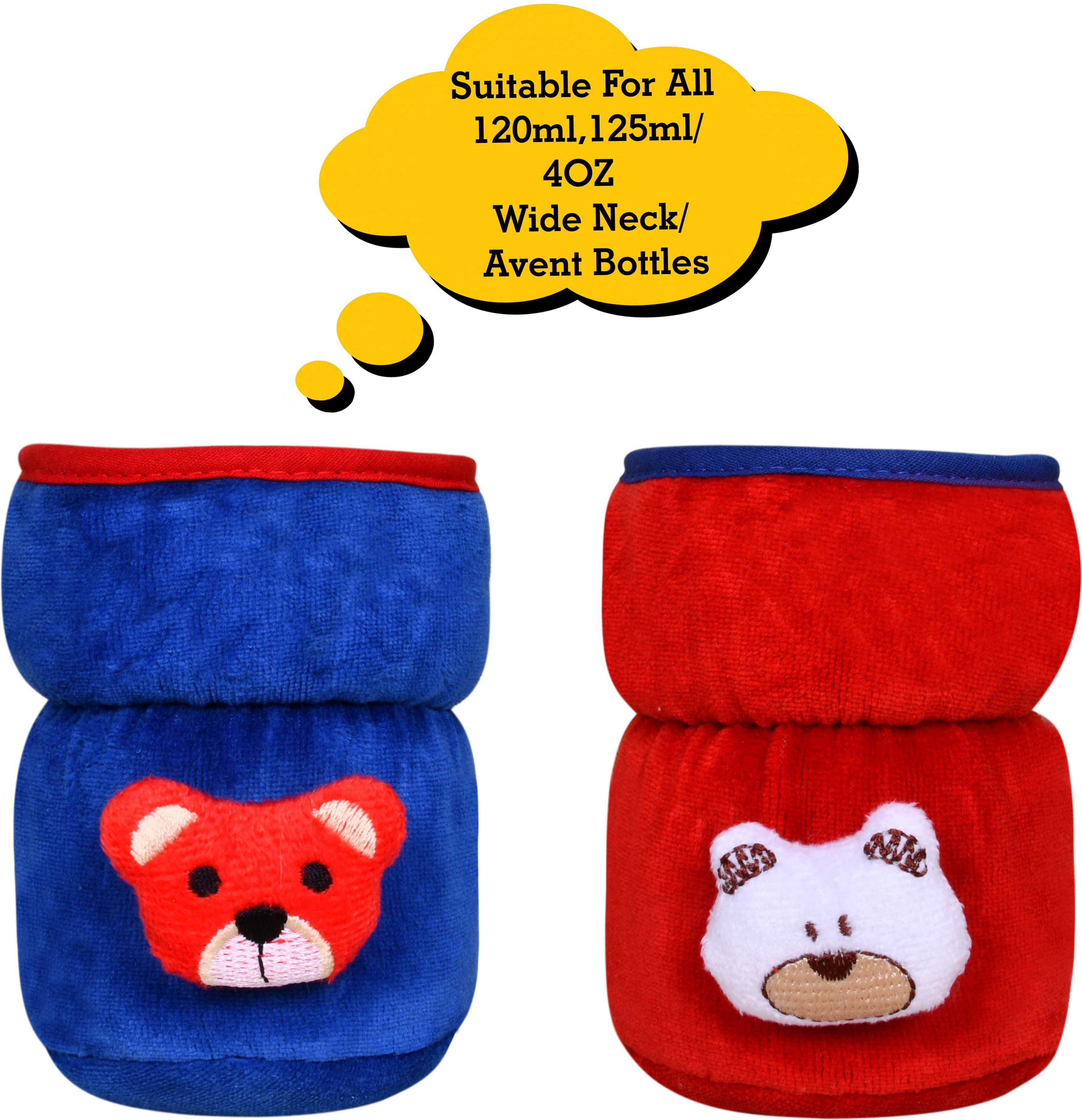 Bottle Cover for Philips Avent/Wide Neck Feeders Soft Plush Stretchable Baby Feeding Bottle Cover with Easy to Hold Strap (Royal Blue & Red, Wide Neck 125ml/4OZ)