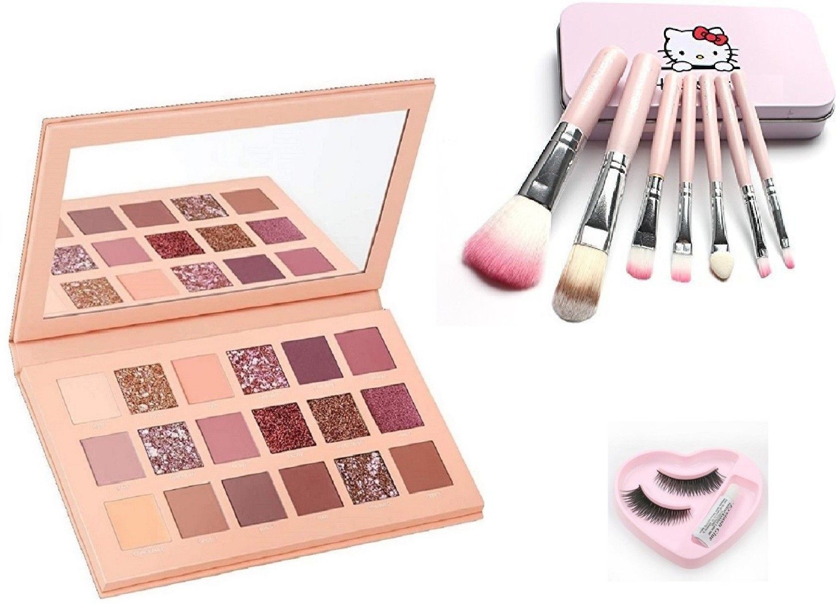 Insta Beauty Color Icon Glam Nude Eye Shadow EyeShadow Palette + Makeup Brushes + Eylashes & Glue 18 g-image-44